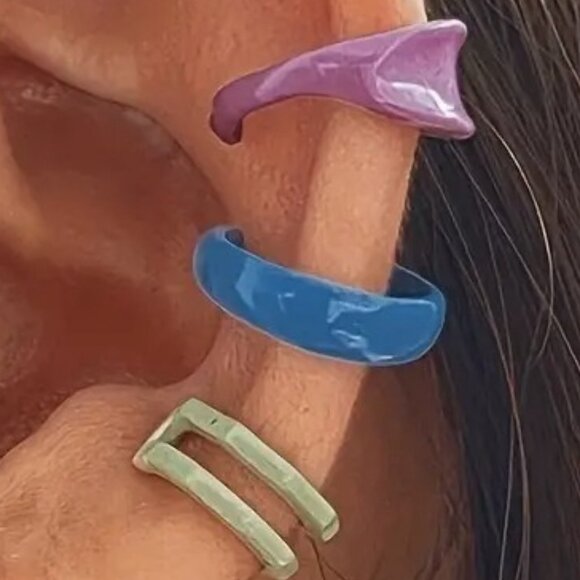 Minimalist Earrings RESIN Ear Cuffs 3pc Creative, Simple,Cute, Seamless - Picture 2 of 5